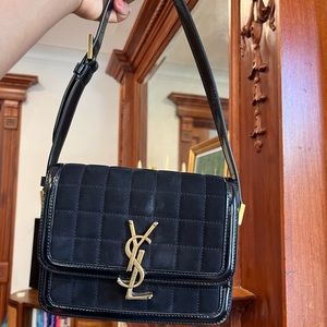 Black YSL Solferino leather-trimmed quilted suede